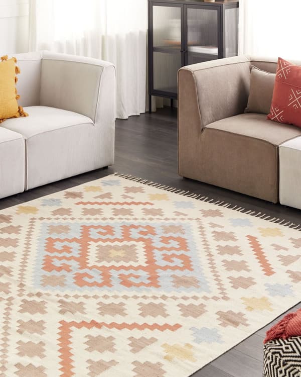 Kelimmatta Flerfärgad bomull 200 x 300 cm Geometriskt mönster med tofsar Rektangulär Traditionell