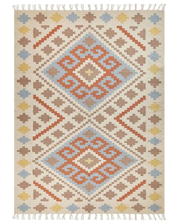 Kelimmatta Flerfärgad bomull 160 x 230 cm Geometriskt mönster med tofsar Rektangulär Traditionell