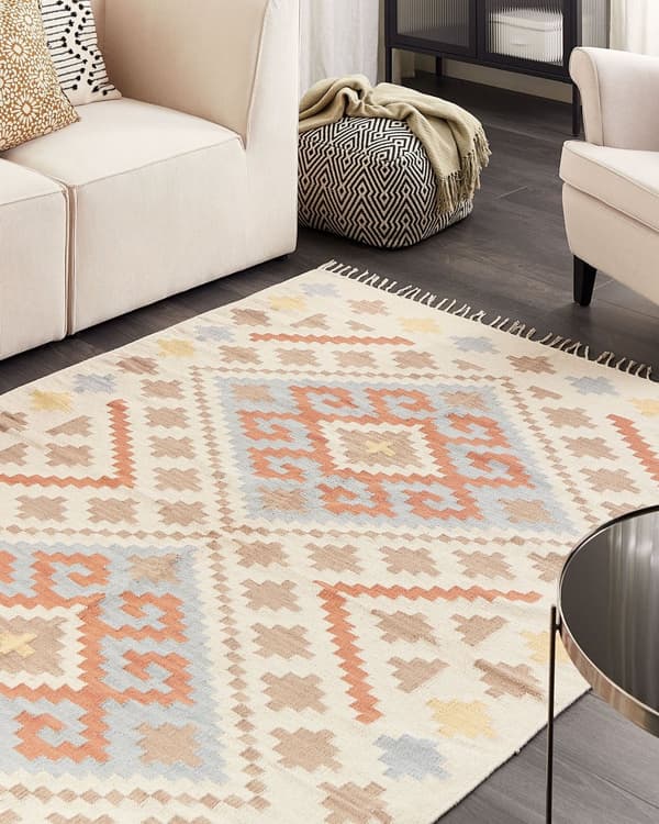 Kelimmatta Flerfärgad bomull 160 x 230 cm Geometriskt mönster med tofsar Rektangulär Traditionell
