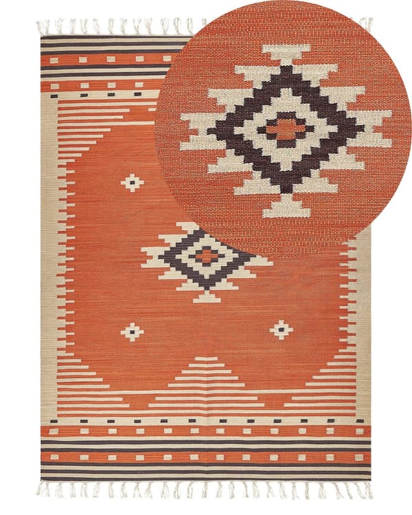 Kelimmatta Flerfärgad bomull 140 x 200 cm Vändbar Geometriskt Mönster med Tofsar Rektangulär Traditionell Vardagsrum Sovrum Hall
