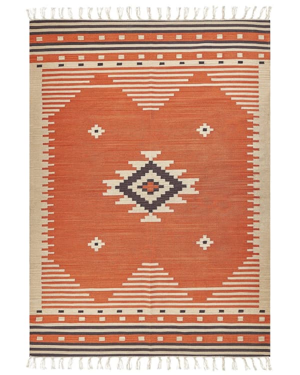 Kelimmatta Flerfärgad bomull 200 x 300 cm Vändbar Geometriskt Mönster med Tofsar Rektangulär Traditionell Vardagsrum Sovrum Hall