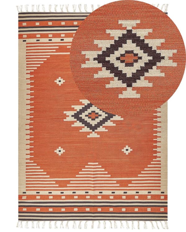 Kelimmatta Flerfärgad bomull 200 x 300 cm Vändbar Geometriskt Mönster med Tofsar Rektangulär Traditionell Vardagsrum Sovrum Hall
