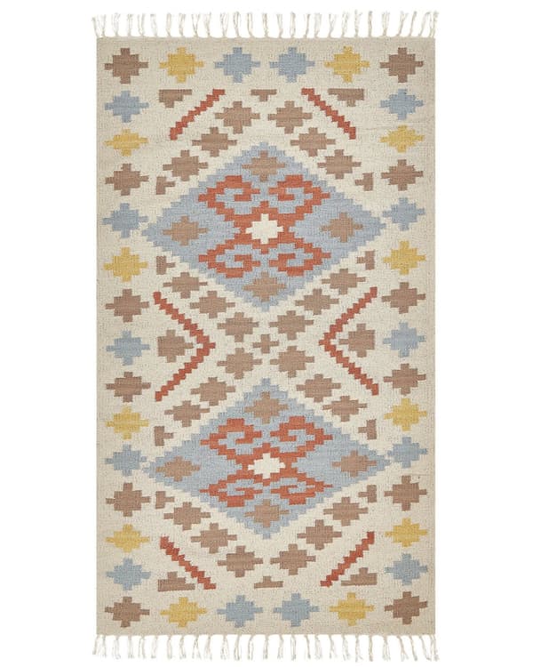 Kelimmatta Flerfärgad bomull 80 x 150 cm Geometriskt mönster med tofsar Rektangulär Traditionell