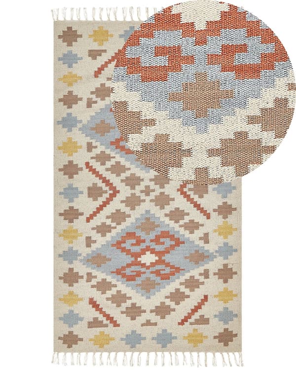 Kelimmatta Flerfärgad bomull 80 x 150 cm Geometriskt mönster med tofsar Rektangulär Traditionell