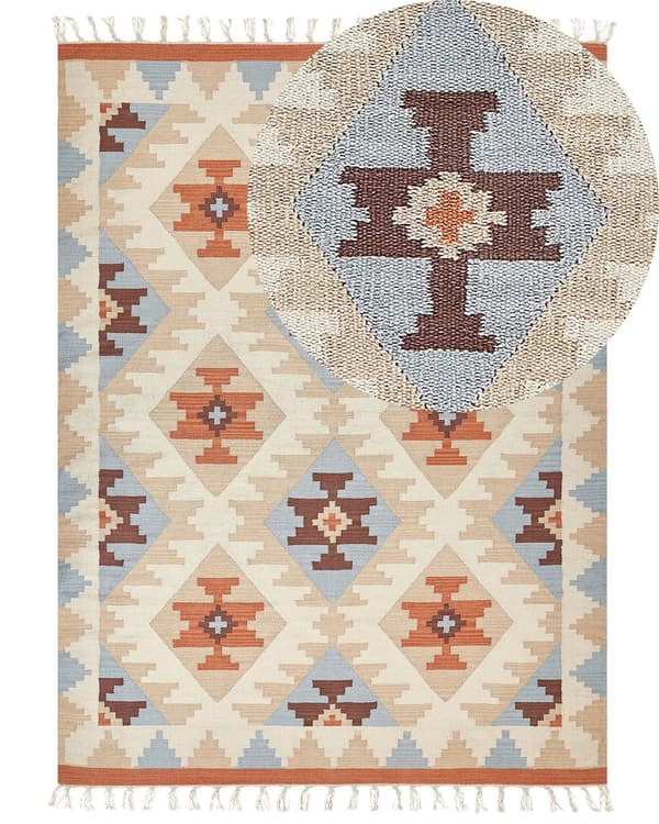 Kelimmatta Flerfärgad bomull 160 x 230 cm Vändbart geometriskt mönster Rektangulär Traditionell