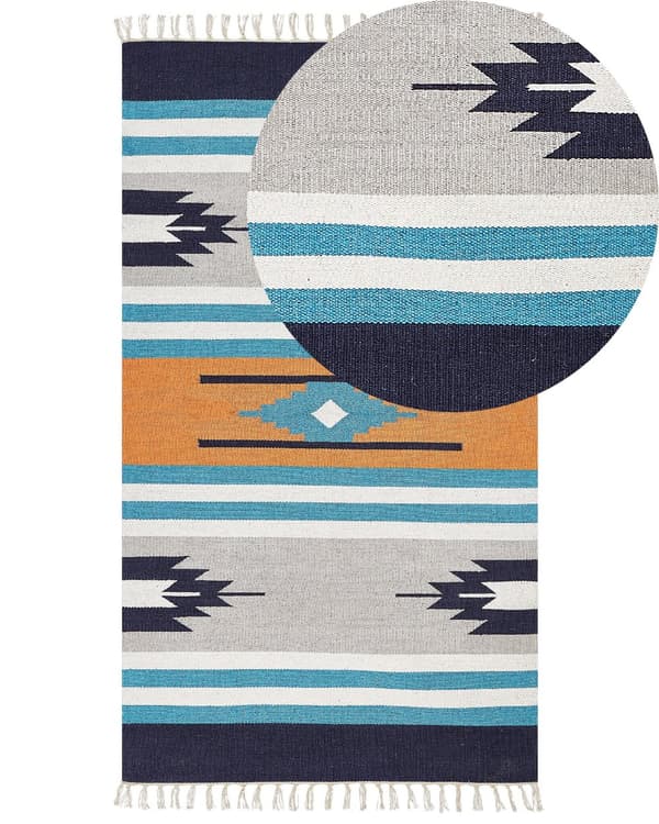 Kelimmatta Flerfärgad bomull 80 x 150 cm Handvävd Vändbar Flat Weave Geometriskt Mönster med Fransar Traditionell Boho Vardagsrum Sovrum
