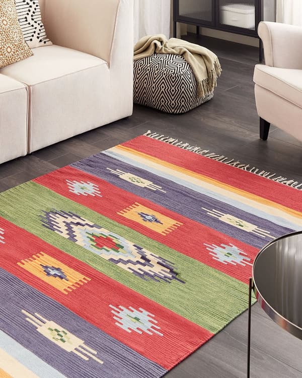 Kelimmatta Flerfärgad bomull 140 x 200 cm Handvävd Vändbar Flat Weave Geometriskt mönster med tofsar Traditionell Boho Vardagsrum Sovrum
