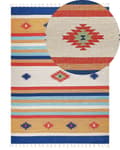 Miniatyrbild 1 av 7: Kelimmatta Flerfärgad bomull 200 x 300 cm Handvävd Vändbar Plättväv Geometriskt mönster med tofsar Traditionell Boho Vardagsrum Sovrum