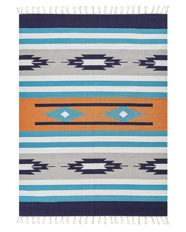 Kelimmatta Flerfärgad bomull 140 x 200 cm Handvävd Vändbar Flat Weave Geometriskt Mönster med Fransar Traditionell Boho Vardagsrum Sovrum