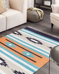 Miniatyrbild 2 av 7: Kelimmatta Flerfärgad bomull 140 x 200 cm Handvävd Vändbar Flat Weave Geometriskt Mönster med Fransar Traditionell Boho Vardagsrum Sovrum