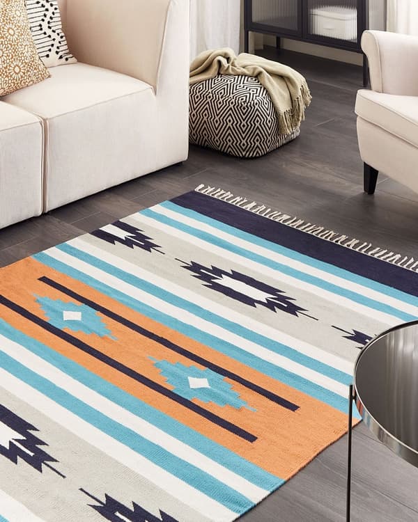 Kelimmatta Flerfärgad bomull 140 x 200 cm Handvävd Vändbar Flat Weave Geometriskt Mönster med Fransar Traditionell Boho Vardagsrum Sovrum