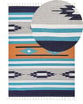 Miniatyrbild 1 av 7: Kelimmatta Flerfärgad bomull 140 x 200 cm Handvävd Vändbar Flat Weave Geometriskt Mönster med Fransar Traditionell Boho Vardagsrum Sovrum