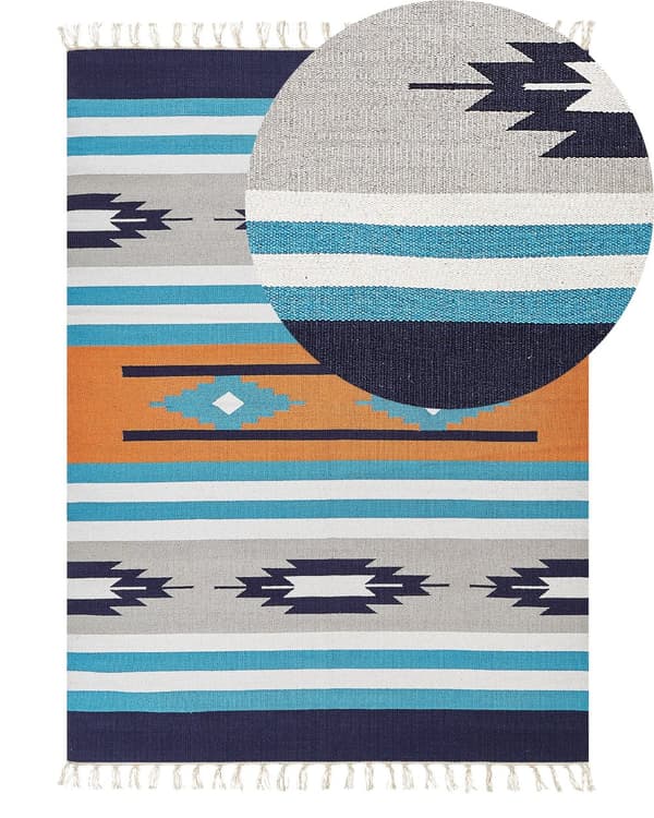 Kelimmatta Flerfärgad bomull 140 x 200 cm Handvävd Vändbar Flat Weave Geometriskt Mönster med Fransar Traditionell Boho Vardagsrum Sovrum