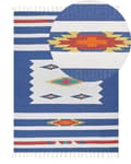 Miniatyrbild 1 av 7: Kelimmatta Flerfärgad Bomull 140 x 200 cm Handvävd Vändbar Flat Weave Geometriskt Mönster med Fransar Traditionell Boho Vardagsrum Sovrum