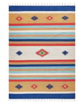 Miniatyrbild 4 av 7: Kelimmatta Flerfärgad bomull 140 x 150 cm Handvävd Vändbar Flat Weave Geometriskt mönster med tofsar Traditionell Boho Vardagsrum Sovrum