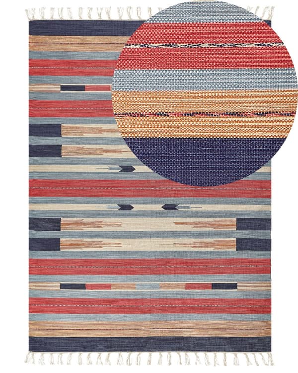 Kelimmatta Flerfärgad Bomull 140 x 200 cm Handvävd Vändbar Flat Weave Geometriskt Mönster med Fransar Traditionell Boho Vardagsrum Sovrum