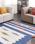 Miniatyrbild 2 av 7: Kelimmatta Flerfärgad Bomull 200 x 300 cm Handvävd Vändbar Flat Weave Geometriskt Mönster med Fransar Traditionell Boho Vardagsrum Sovrum