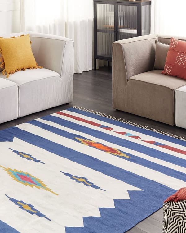 Kelimmatta Flerfärgad Bomull 200 x 300 cm Handvävd Vändbar Flat Weave Geometriskt Mönster med Fransar Traditionell Boho Vardagsrum Sovrum