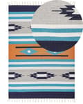 Miniatyrbild 1 av 7: Kelimmatta Flerfärgad bomull 200 x 300 cm Handvävd Vändbar Flat Weave Geometriskt Mönster med Fransar Traditionell Boho Vardagsrum Sovrum