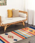 Miniatyrbild 2 av 7: Kelimmatta Flerfärgad bomull 80 x 300 cm Handvävd Vändbar Plattväv Geometriskt mönster med tofsar Traditionell Boho Vardagsrum Sovrum