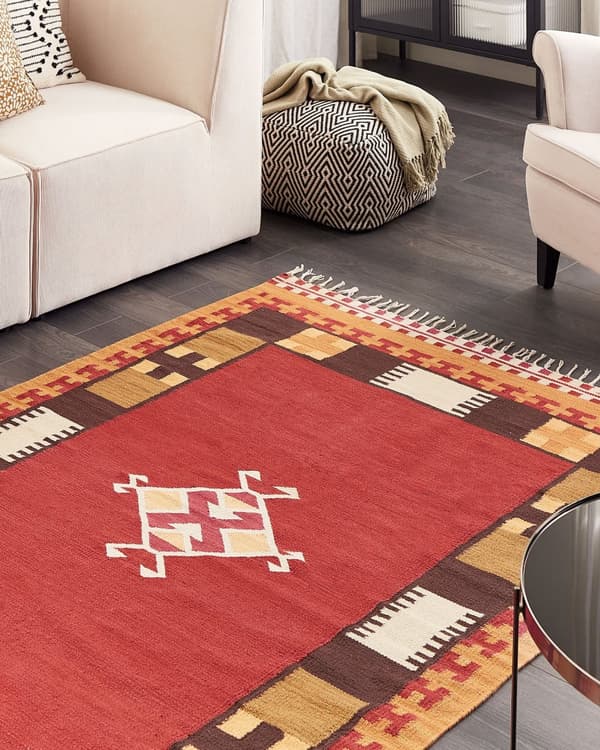 Kelimmatta Flerfärgad bomull 140 x 200 cm Handvävd Vändbar Slätvävd Geometriskt Mönster med Tofsar Traditionell Boho Vardagsrum Sovrum