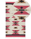Miniatyrbild 1 av 7: Kelimmatta Flerfärgad bomull 80 x 150 cm Handvävd Vändbar Slätvävd Geometriskt Mönster med Tofsar Traditionell Boho Vardagsrum Sovrum