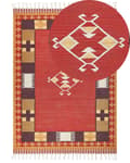 Miniatyrbild 1 av 7: Kelimmatta Flerfärgad bomull 200 x 300 cm Handvävd Vändbar Slätvävd Geometriskt Mönster med Tofsar Traditionell Boho Vardagsrum Sovrum