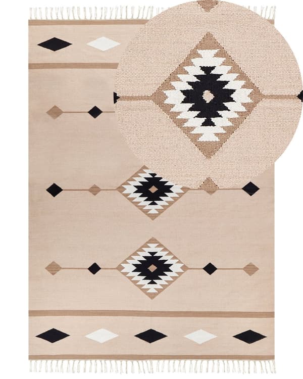 Kelimmatta Flerfärgad bomull 200 x 300 cm Mönster med kort lugg Reversibel Rektangulär Handvävd Modern Vardagsrum Sovrum Hall
