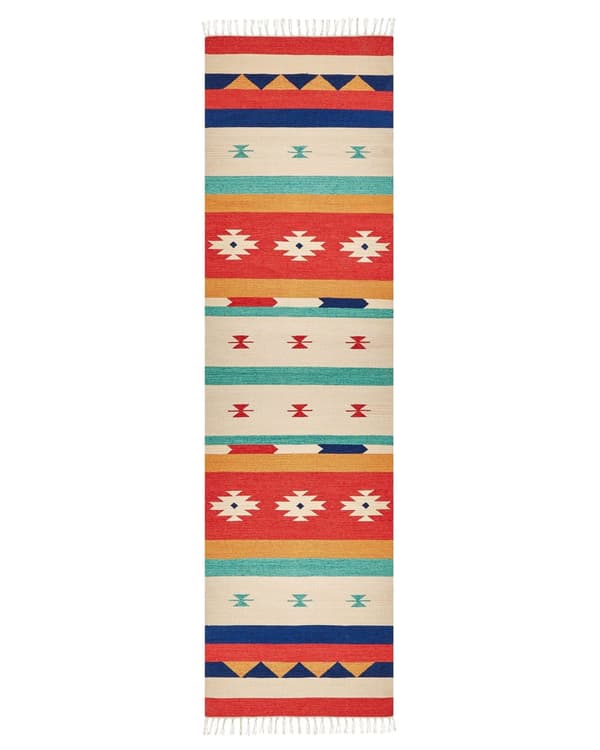 Kelimmatta Flerfärgad Bomull 80 x 300 cm Handvävd Matta för Golv och Vägg Geometriskt Mönster Vändbar Design Fransar Vardagsrum Hall Sovrum