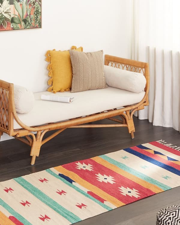 Kelimmatta Flerfärgad Bomull 80 x 300 cm Handvävd Matta för Golv och Vägg Geometriskt Mönster Vändbar Design Fransar Vardagsrum Hall Sovrum