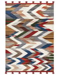 Miniatyrbild 4 av 7: Matta Kelim Flerfärgad ull och bomull 200 x 300 cm Handgjord Vävd Boho Patchwork-mönster med Tofsar Vardagsrum Sovrum