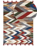 Miniatyrbild 1 av 7: Matta Kelim Flerfärgad ull och bomull 200 x 300 cm Handgjord Vävd Boho Patchwork-mönster med Tofsar Vardagsrum Sovrum