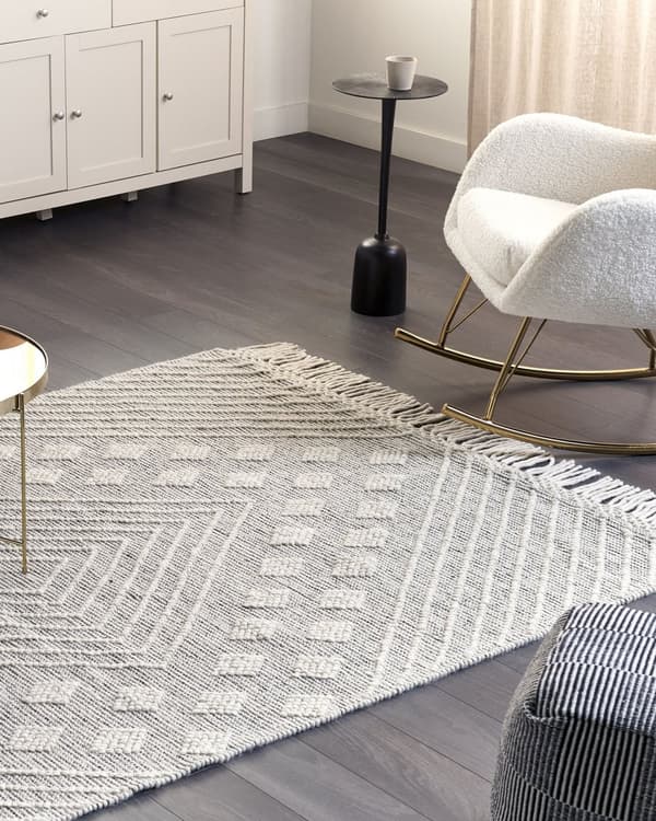 Teppe Hvit Grå Ull 160 x 230 cm Håndvevd Geometrisk mønster Skandinavisk Stue Soverom