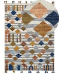 Miniatyrbilde 1 av 7: Ullteppe flerfarget ull og bomull 160 x 230 cm håndlaget vevd boho geometrisk mønster med dusker