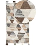 Miniatyrbilde 1 av 7: Gulvteppe Flerfarget Ull Bomull 80 x 150 cm Håndlaget Kilim Vevd Boho Patchwork mønster med dusker