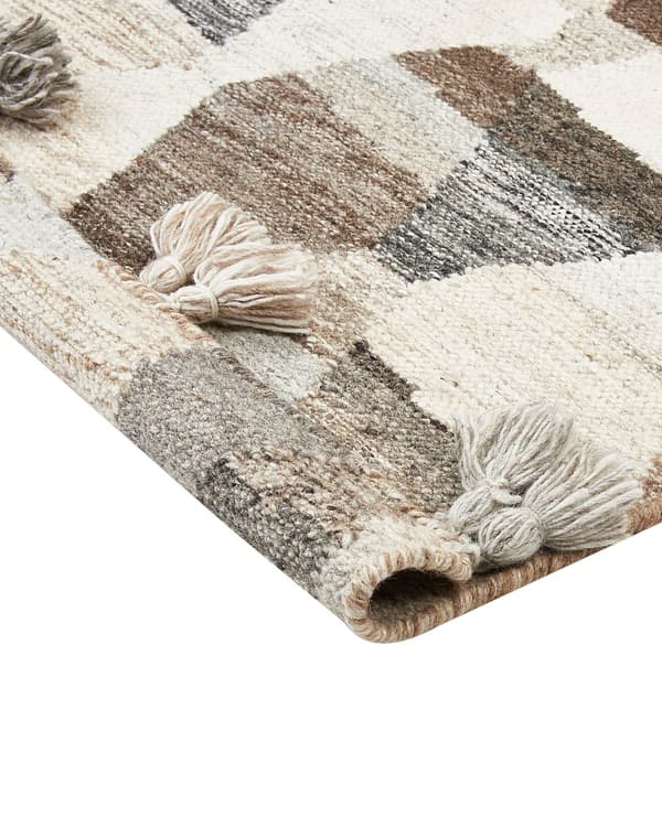 Gulvteppe Flerfarget Ull Bomull 200 x 300 cm Håndlaget Kelim Vevd Boho Patchwork mønster med dusker