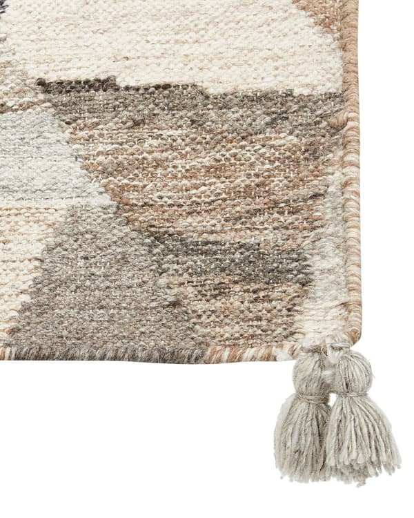 Gulvteppe Flerfarget Ull Bomull 200 x 300 cm Håndlaget Kelim Vevd Boho Patchwork mønster med dusker