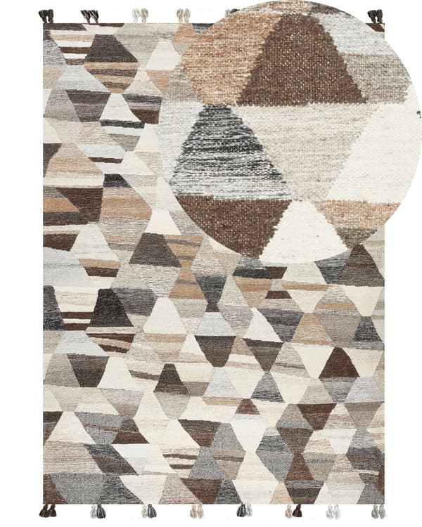 Gulvteppe Flerfarget Ull Bomull 200 x 300 cm Håndlaget Kelim Vevd Boho Patchwork mønster med dusker