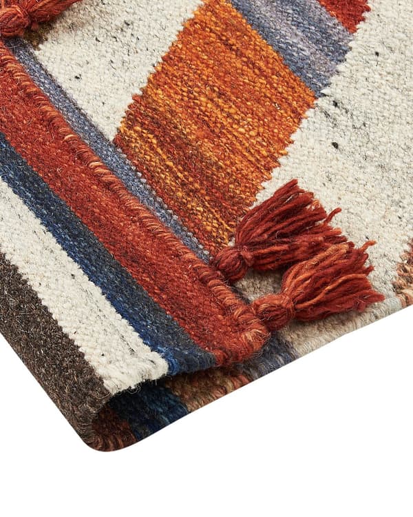 Teppe Flerfarget Ull Bomull 80 x 300 cm Kelim Håndvevd Dusker Boho Tilbehør Dekorativt