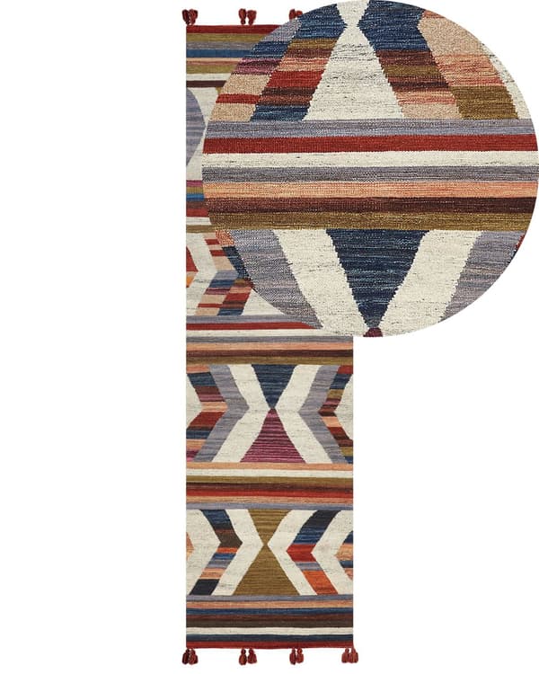 Teppe Flerfarget Ull Bomull 80 x 300 cm Kelim Håndvevd Dusker Boho Tilbehør Dekorativt