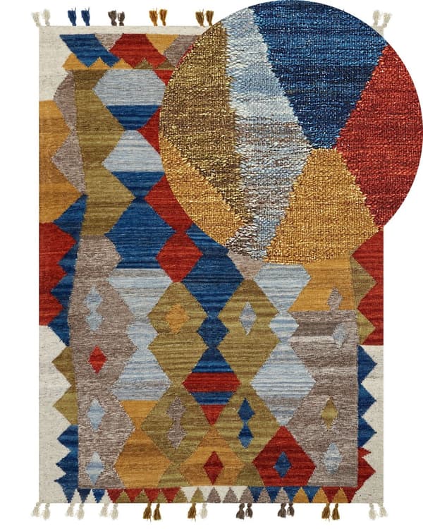 Teppe Flerfarget Ull Bomull 200 x 300 cm Kelim Håndvevd Dusker Lappemønster Boho Tilbehør Dekorativt