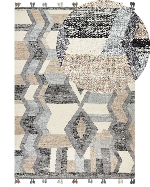 Ull- og Bomullsteppe Flerfarget 200 x 300 cm Kelim Håndlaget Vevd Boho-stil med Dusker
