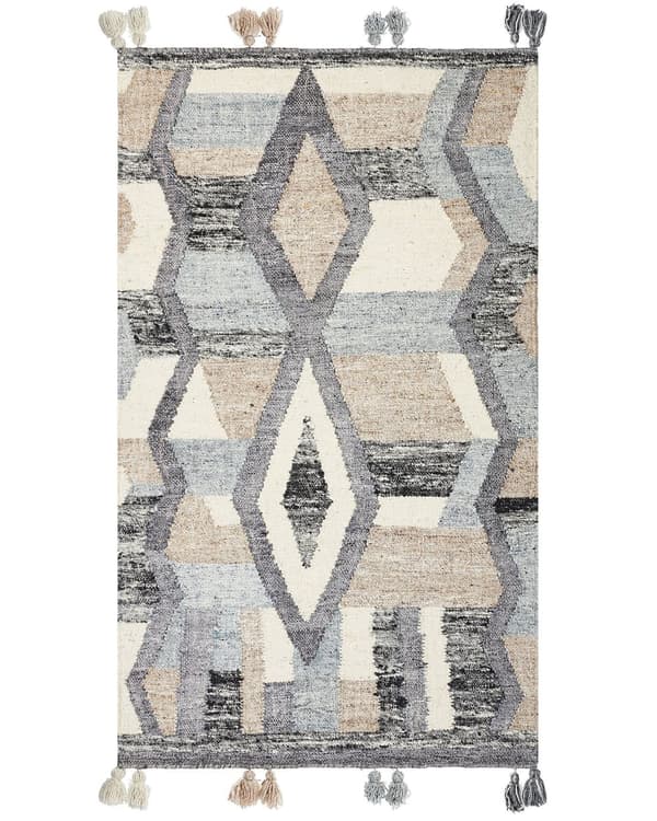 Ull- og Bomullsteppe Flerfarget 80 x 150 cm Kelim Håndlaget Vevd Boho-stil med Dusker
