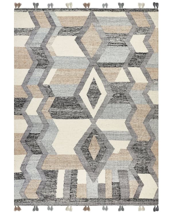 Ull- og Bomullsteppe Flerfarget 160 x 230 cm Kelim Håndlaget Vevd Boho-stil med Dusker