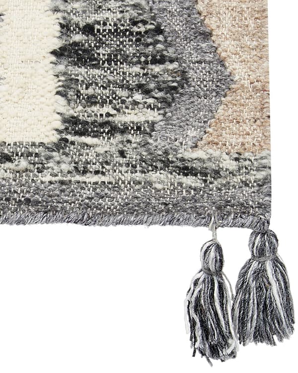Ull- og Bomullsteppe Flerfarget 160 x 230 cm Kelim Håndlaget Vevd Boho-stil med Dusker