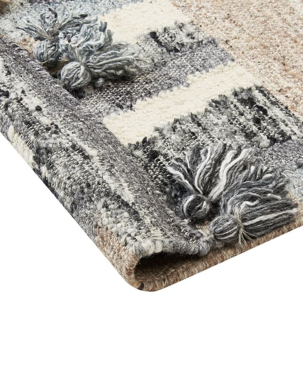 Ull- og Bomullsteppe Flerfarget 160 x 230 cm Kelim Håndlaget Vevd Boho-stil med Dusker