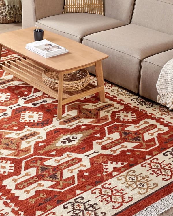 Teppe Flerfarget Ull Bomull 200 x 300 cm Kelim Lappemøster Dusker Håndvevd Boho Dekorativt Stue Soverom
