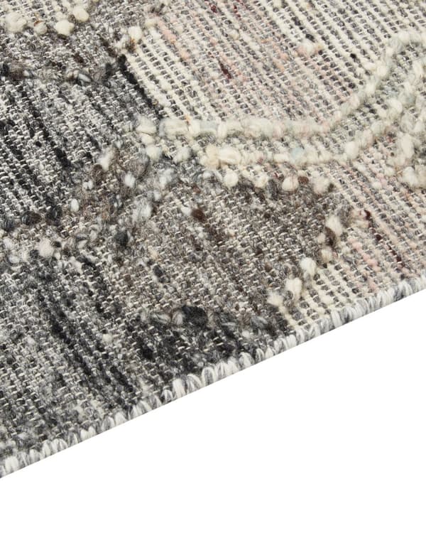 Teppe Grå Ull Bomull 80 x 150 cm Kelim Håndvevd Lappemønster Dusker Boho Dekorativt Stue Soverom