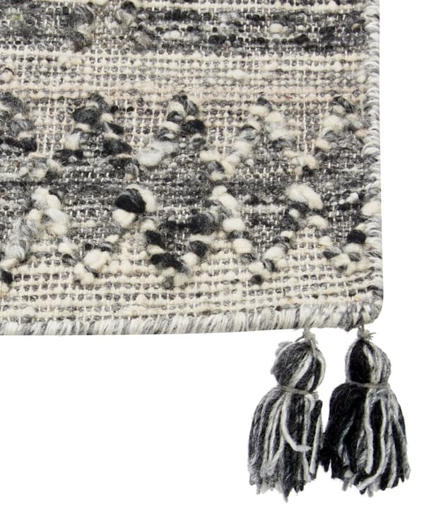 Teppe Grå Ull Bomull 80 x 150 cm Kelim Håndvevd Lappemønster Dusker Boho Dekorativt Stue Soverom