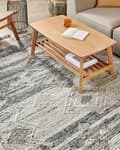 Miniatyrbilde 2 av 7: Teppe Grå Ull Bomull 160 x 230 cm Kelim Håndvevd Lappemønster Dusker Boho Dekorativt Stue Soverom